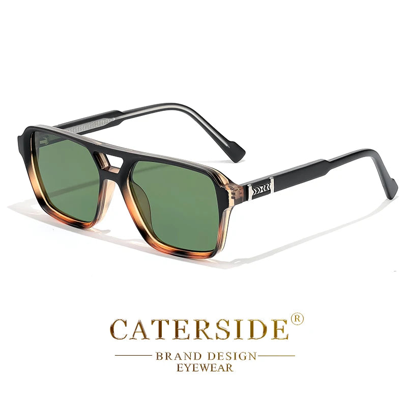 CATERSIDE Retro Square Sunglasses – Double Bridge Flat Top Shades