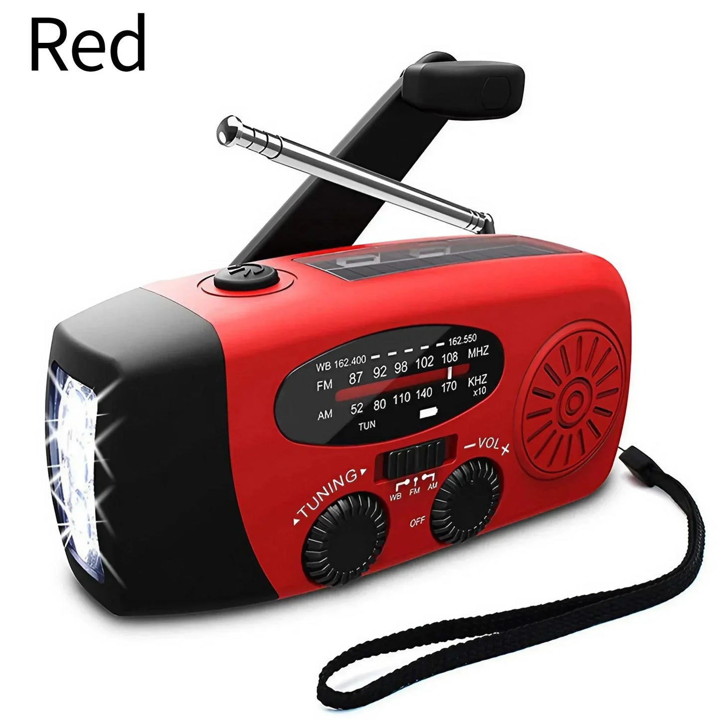 Camping Radio, solar and hand crank powered.