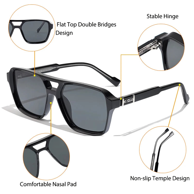 CATERSIDE Retro Square Sunglasses – Double Bridge Flat Top Shades