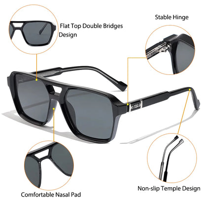 CATERSIDE Retro Square Sunglasses – Double Bridge Flat Top Shades