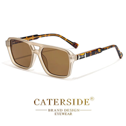 CATERSIDE Retro Square Sunglasses – Double Bridge Flat Top Shades