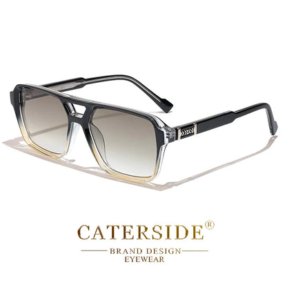 CATERSIDE Retro Square Sunglasses – Double Bridge Flat Top Shades
