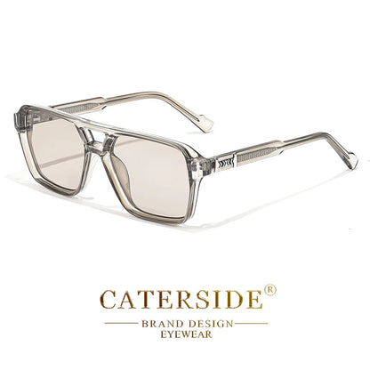 CATERSIDE Retro Square Sunglasses – Double Bridge Flat Top Shades