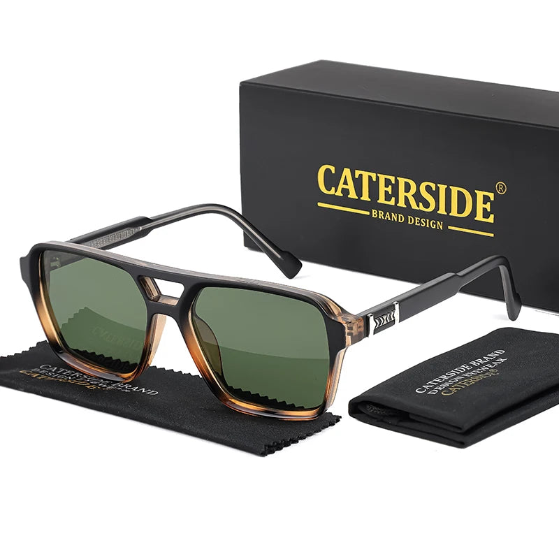 CATERSIDE Retro Square Sunglasses – Double Bridge Flat Top Shades
