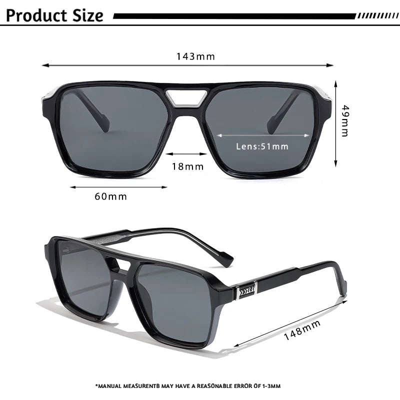 CATERSIDE Retro Square Sunglasses – Double Bridge Flat Top Shades