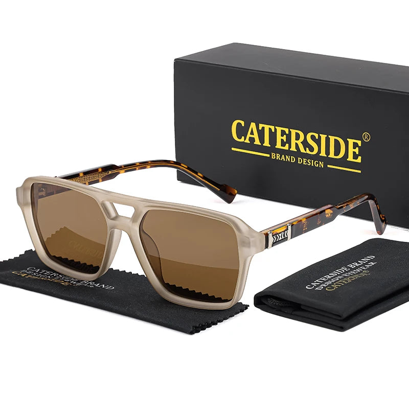 CATERSIDE Retro Square Sunglasses – Double Bridge Flat Top Shades