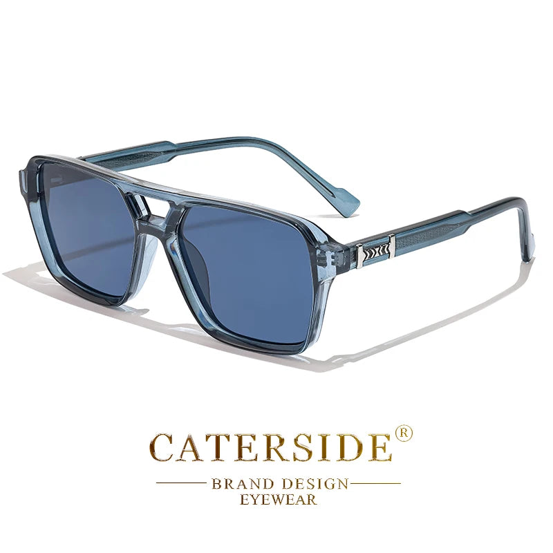 CATERSIDE Retro Square Sunglasses – Double Bridge Flat Top Shades