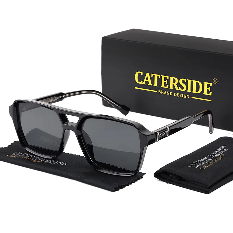 CATERSIDE Retro Square Sunglasses – Double Bridge Flat Top Shades