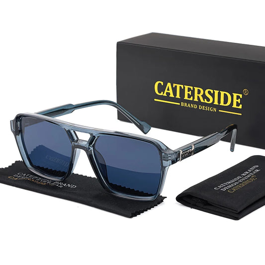 CATERSIDE Retro Square Sunglasses – Double Bridge Flat Top Shades