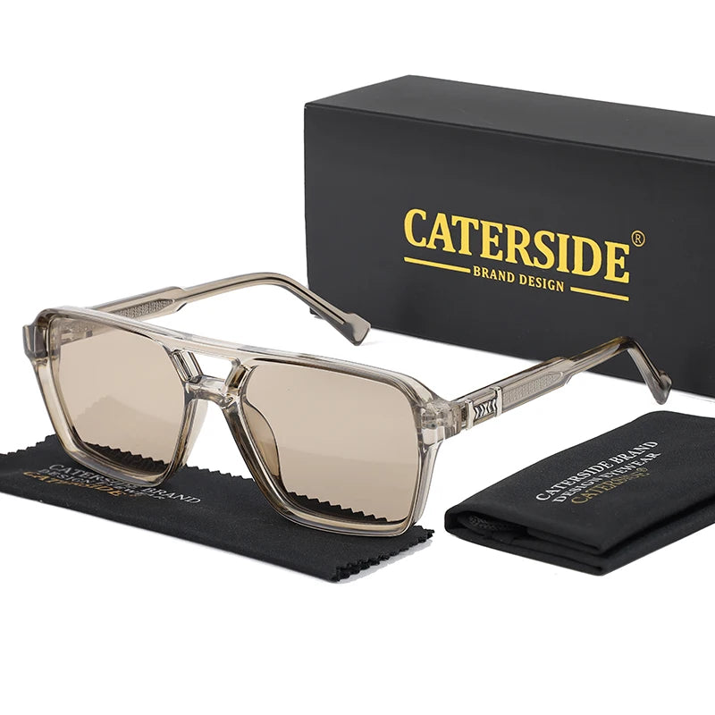 CATERSIDE Retro Square Sunglasses – Double Bridge Flat Top Shades