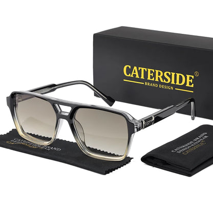 CATERSIDE Retro Square Sunglasses – Double Bridge Flat Top Shades