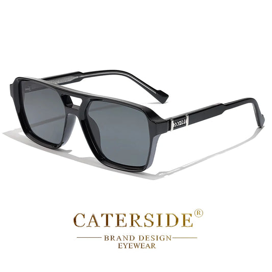 CATERSIDE Retro Square Sunglasses – Double Bridge Flat Top Shades