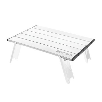 silver Camping Roll Top Table, ultra lightweight and portable.