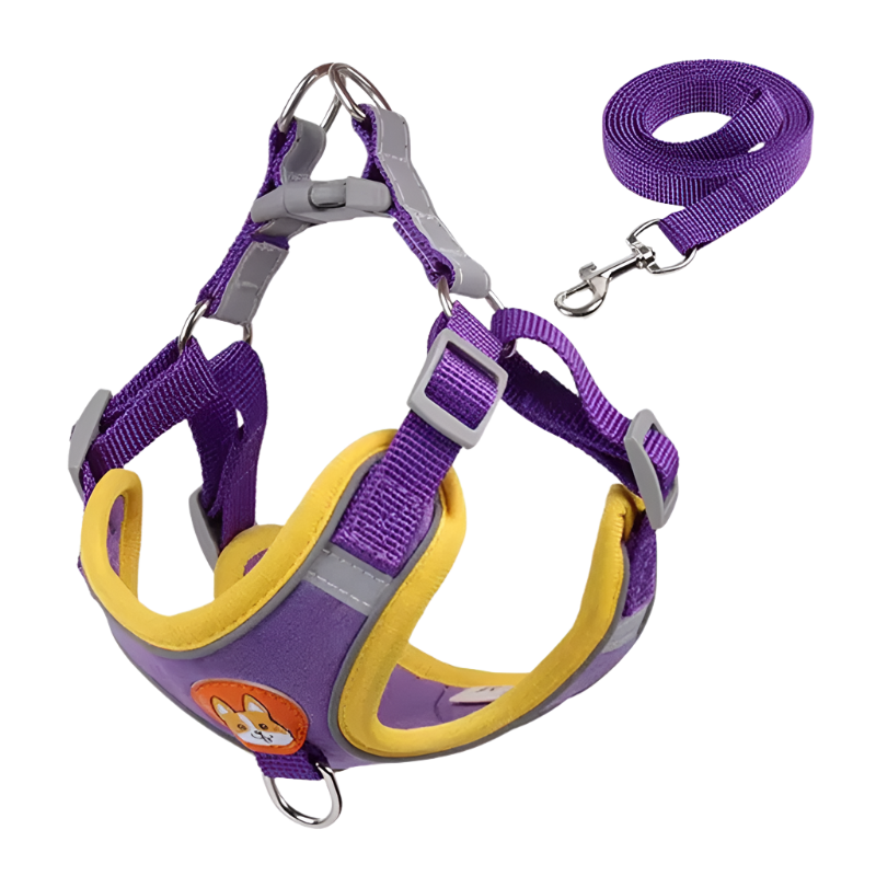 Purple Dog Harness, adjustable reflective no-pull vest.