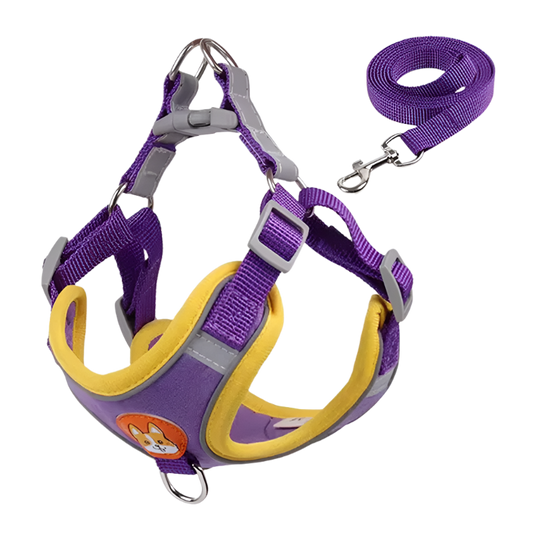 Purple Dog Harness, adjustable reflective no-pull vest.