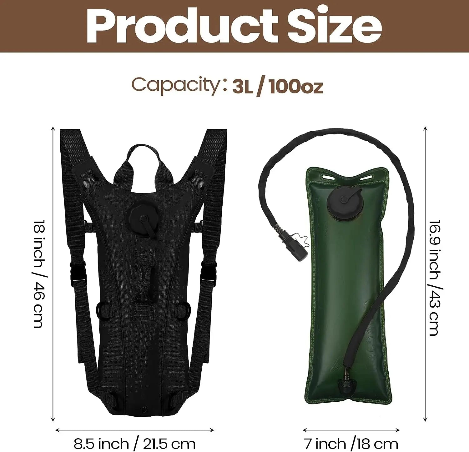 Hydration pack with 3L water bladder, thermal insulation, sun protection, ample storage, eco-friendly, and easy hands-free use.