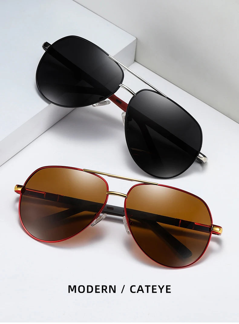 UV400 Polarized Sunglasses with vintage pilot frame.