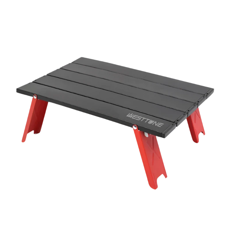 black and red Camping Roll Top Table, ultra lightweight and portable.