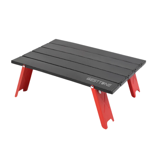 black and red Camping Roll Top Table, ultra lightweight and portable.