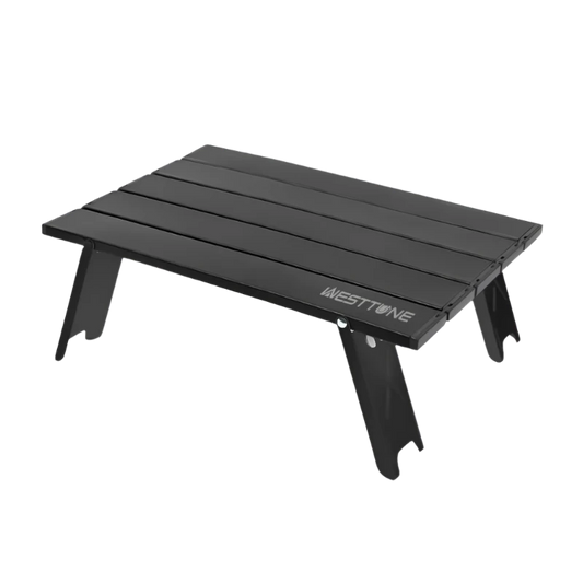 black Camping Roll Top Table, ultra lightweight and portable.