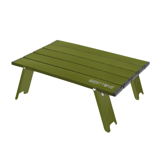 green Camping Roll Top Table, ultra lightweight and portable.