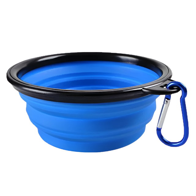 Blue Collapsible Dog Bowl, portable silicone travel dish.