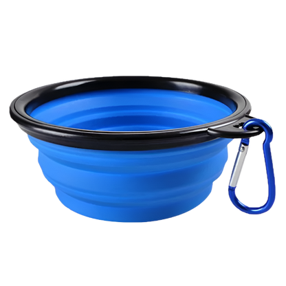 Blue Collapsible Dog Bowl, portable silicone travel dish.