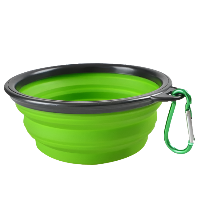 Green Collapsible Dog Bowl, portable silicone travel dish.