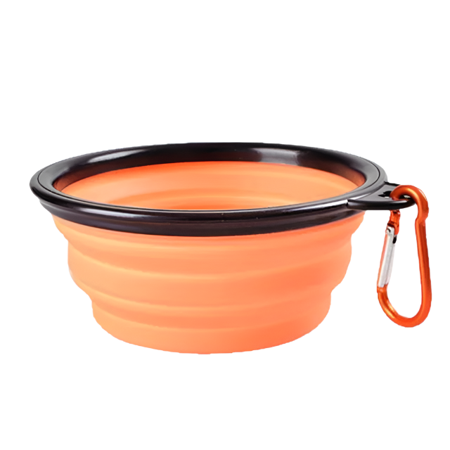 Orange Collapsible Dog Bowl, portable silicone travel dish.