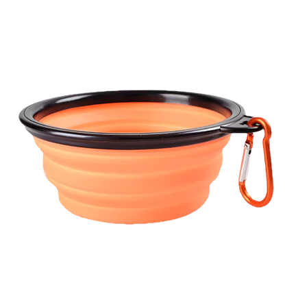 Orange Collapsible Dog Bowl, portable silicone travel dish.