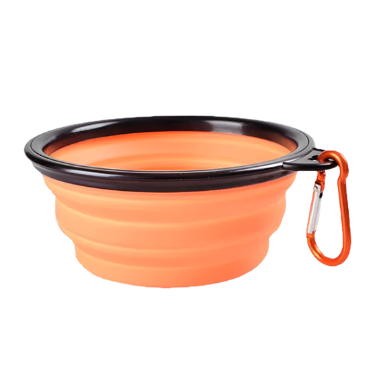 Orange Collapsible Dog Bowl, portable silicone travel dish.