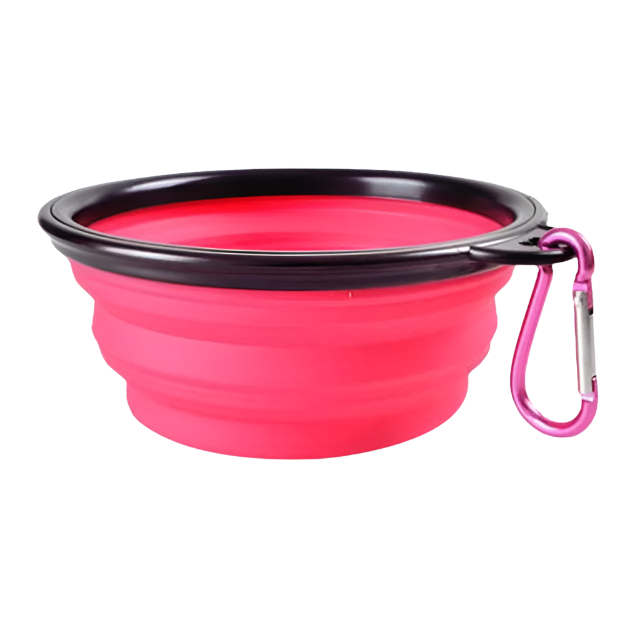 Pink Collapsible Dog Bowl, portable silicone travel dish.