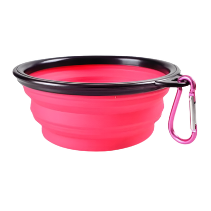 Pink Collapsible Dog Bowl, portable silicone travel dish.