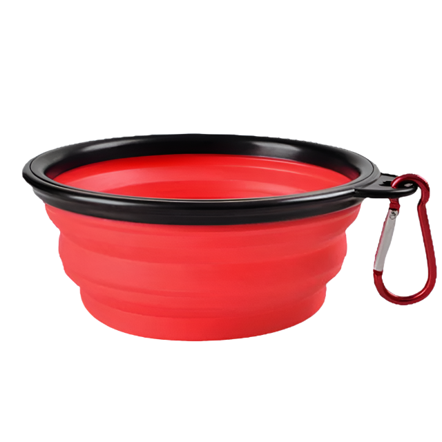 Red Collapsible Dog Bowl, portable silicone travel dish.