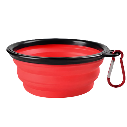 Red Collapsible Dog Bowl, portable silicone travel dish.