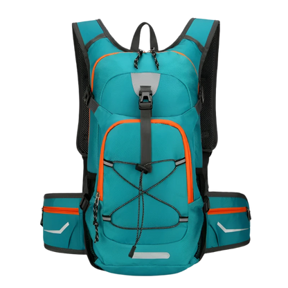 Blue Cycling Backpack with hydration and waterproofing.