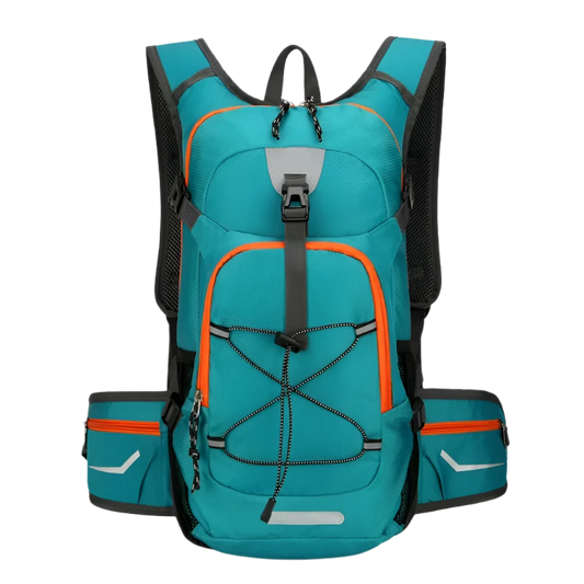 Blue Cycling Backpack with hydration and waterproofing.