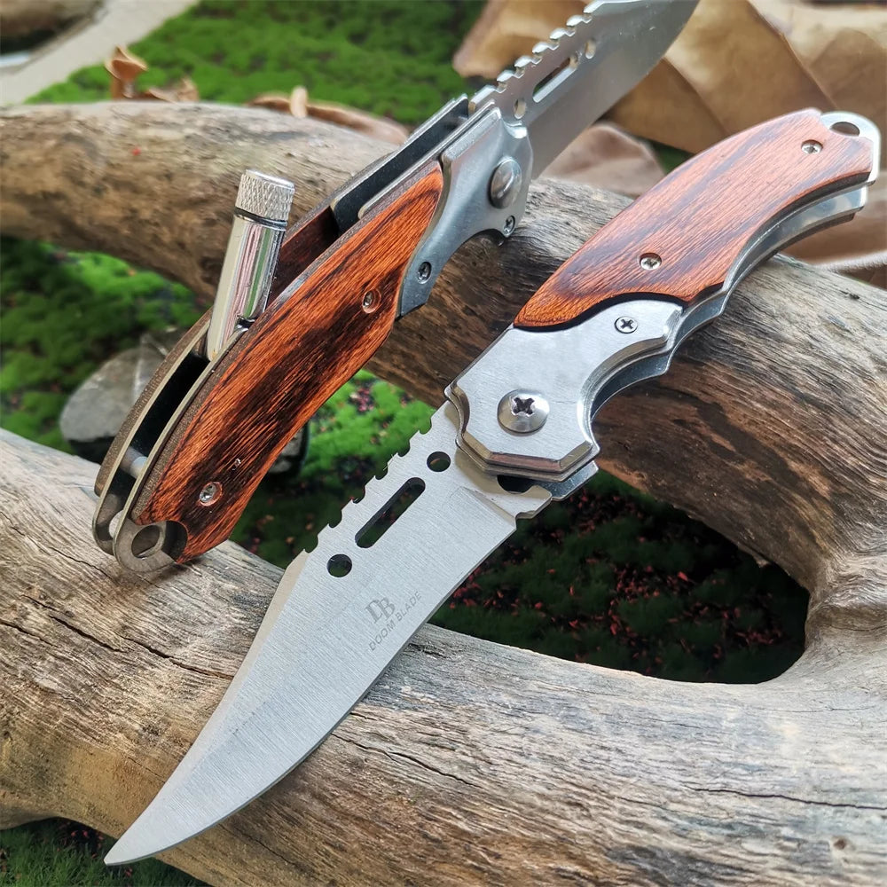 Folding Knife with LED Handle: Durable 3.15" blade, ergonomic wood handle with LED lights, lightweight 4.02 oz, perfect for any task.