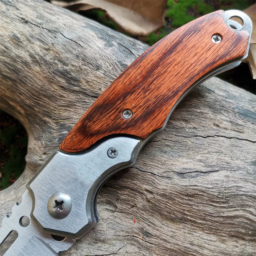 Folding Knife with LED Handle: Durable 3.15" blade, ergonomic wood handle with LED lights, lightweight 4.02 oz, perfect for any task.