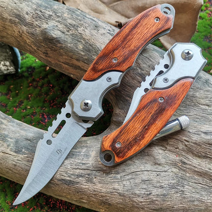 Folding Knife with LED Handle: Durable 3.15" blade, ergonomic wood handle with LED lights, lightweight 4.02 oz, perfect for any task.