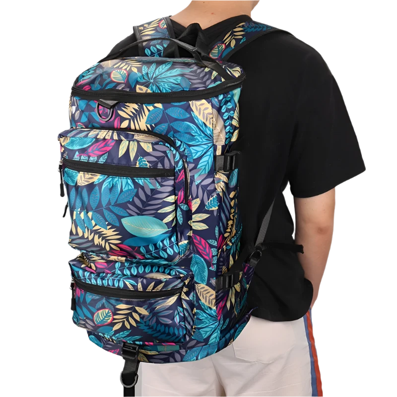 Multi-Functional Nylon Travel Backpack: Durable, versatile, with shoe pocket, wet-dry separation, laptop space, and multiple carrying options.