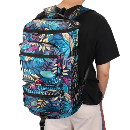 Multi-Functional Nylon Travel Backpack: Durable, versatile, with shoe pocket, wet-dry separation, laptop space, and multiple carrying options.