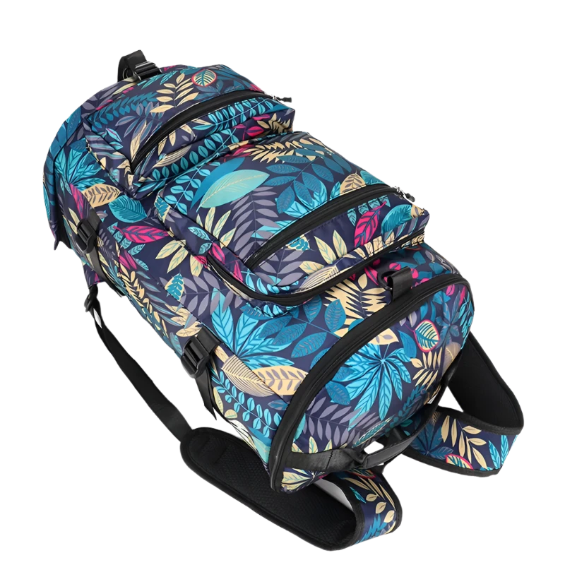 Multi-Functional Nylon Travel Backpack: Durable, versatile, with shoe pocket, wet-dry separation, laptop space, and multiple carrying options.