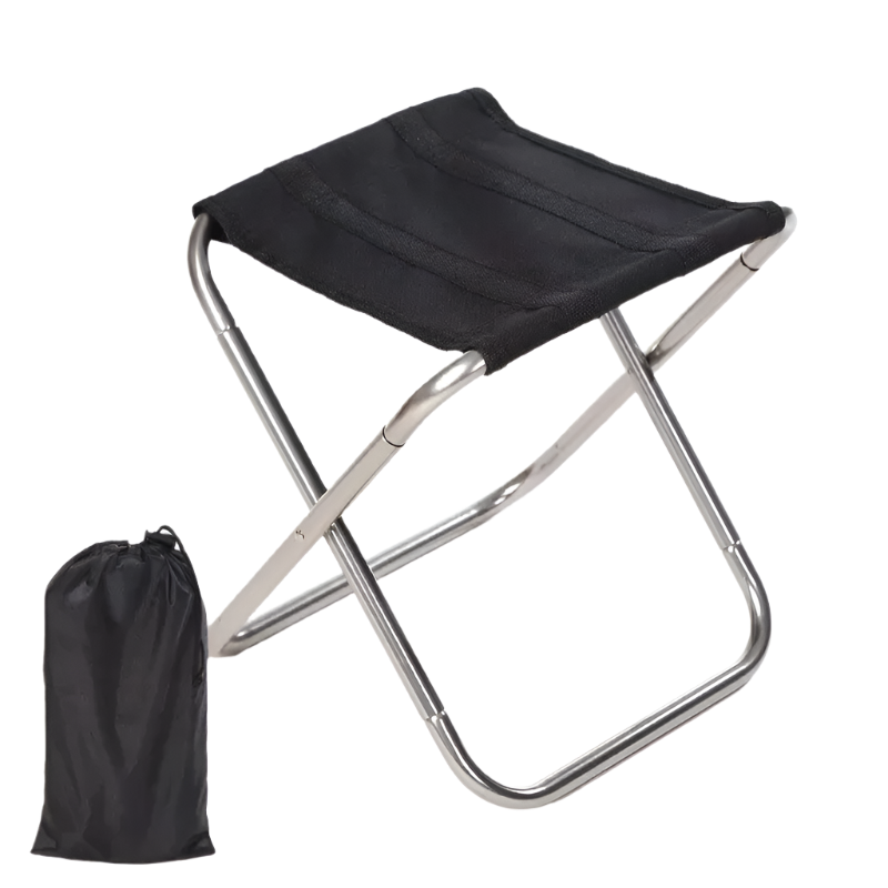 Black Folding Camping Stool, portable ultralight design.