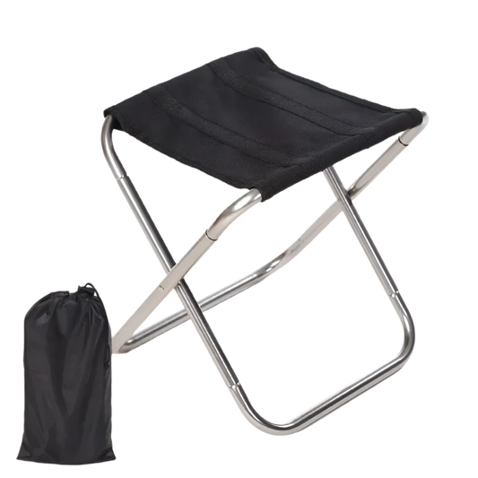 Black Folding Camping Stool, portable ultralight design.