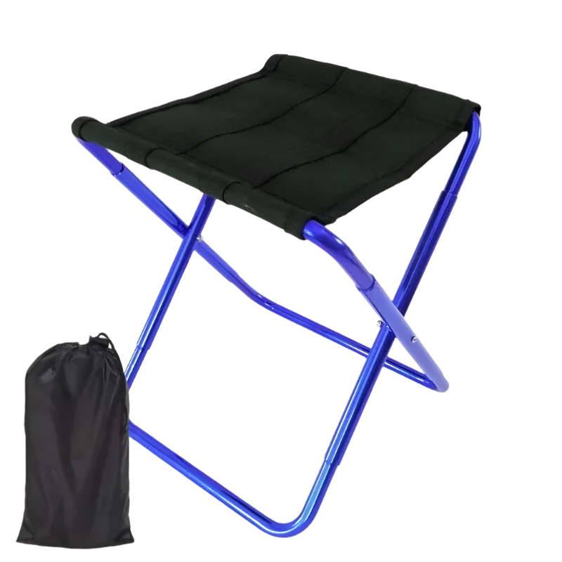 Blue Folding Camping Stool, portable ultralight design.