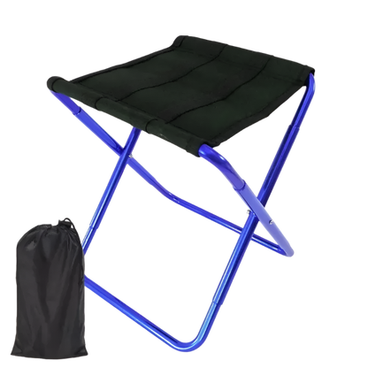 Blue Folding Camping Stool, portable ultralight design.