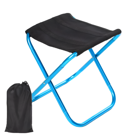 Light Blue Folding Camping Stool, portable ultralight design.