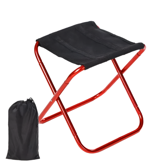 Red Folding Camping Stool, portable ultralight design.