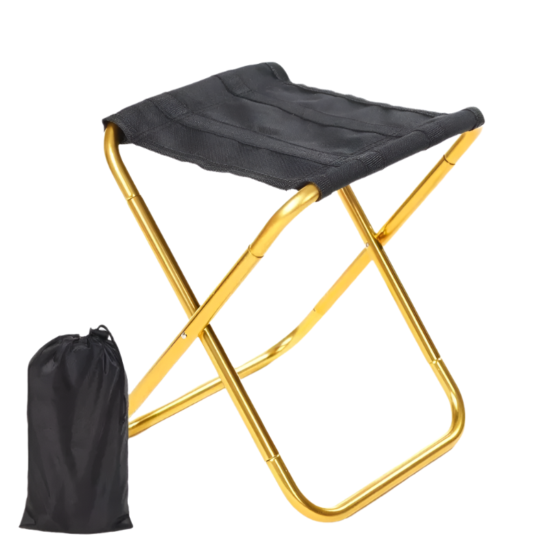 Yellow Folding Camping Stool, portable ultralight design.